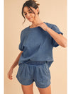 Light Blue Denim Loose Fit Tee and Shorts Set