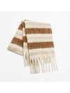 Fringe Contrast Striped Polyester Scarf