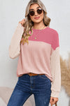 Black Ribbed Color Block Long Sleeve Top