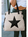 Beige Casual Star Patched Canvas Tote Bag