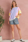 White Colorblock Patchwork Oversized T Shirt