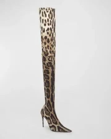 Cocoa Yacht Club Leopard Snakeskin Pointed Toe Over The Knee Boots