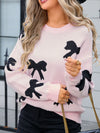 Angel Wings Bow Round Neck Dropped Shoulder Sweater - Cocoa Yacht Club