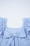 Gossamer Pink Textured Bow Frilled Ruffle Sleeve Blouse
