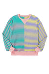 Pink Stripe Colorblock Drop Shoulder Oversize Sweatshirt