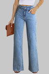Sky Blue Mid Rise Asymmetrical Waist Wide Leg Jeans