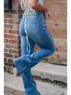 Dusk Blue Pearl Decor High Waist Flared Jeans