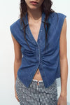 Pleated Denim Vest Top