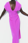 Solid Pleated Drape Maxi Dress
