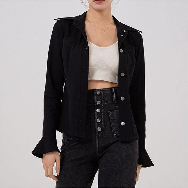 Bell Sleeve Denim Yoga Shirt Jacket