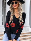 Angel Wings Flower V-Neck Long Sleeve Sweater - Cocoa Yacht Club