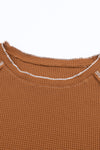 Brown Textured Crewneck Long Sleeve Top