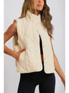 Beige Quilted High Neck Button Up Pocket Vest Coat