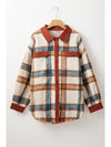 Brown Stripe Plus Size Plaid Print Collared Buttoned Jacket