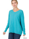 HI-LOW GARMENT DYED V-NECK FRONT SEAM SWEATER