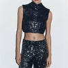 Eight Strand Knitted Metallic Stand Collar Casual Knitted Vest Jacket