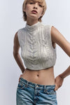 Eight Strand Knitted Metallic Stand Collar Casual Knitted Vest Jacket