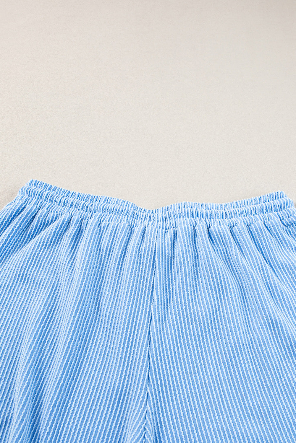 Light Blue Plus Size Ribbed Long Sleeve Top and Drawstring Shorts Set