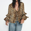 Leopard Ruffled Long Sleeve Loose Top