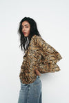 Leopard Ruffled Long Sleeve Loose Top