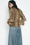 Leopard Ruffled Long Sleeve Loose Top