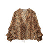 Leopard Ruffled Long Sleeve Loose Top