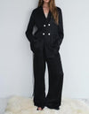 Double Breasted Drape Blazer Straight Leg Pants Suit