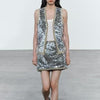 Asymmetric Hem Beaded Vest & Short Dress