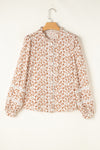 Blue Floral Print Lace Detail Puff Sleeve Shirt