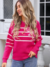 Angel Wings Striped Round Neck Long Sleeve Sweater - Cocoa Yacht Club