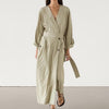 Long Chic V Neck Waist Lace Up Trench Coat