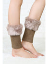 Brown Plush Knitted Patched Winter Boot Cuffs Leg Warmers