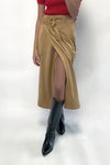 Suede Texture Effect Paper Bag Midi Skirt