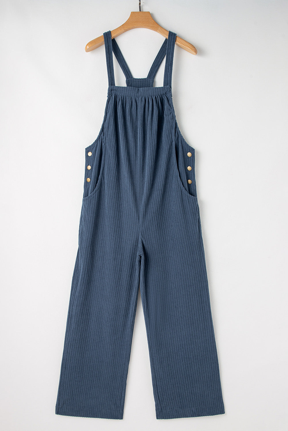 Gray Morn Plain Pocketed Loose Fit Corduroy Overalls