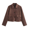 Suede Leather Top Collared Two Color Short Coat