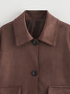 Suede Leather Top Collared Two Color Short Coat