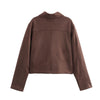 Suede Leather Top Collared Two Color Short Coat