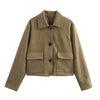 Suede Leather Top Collared Two Color Short Coat