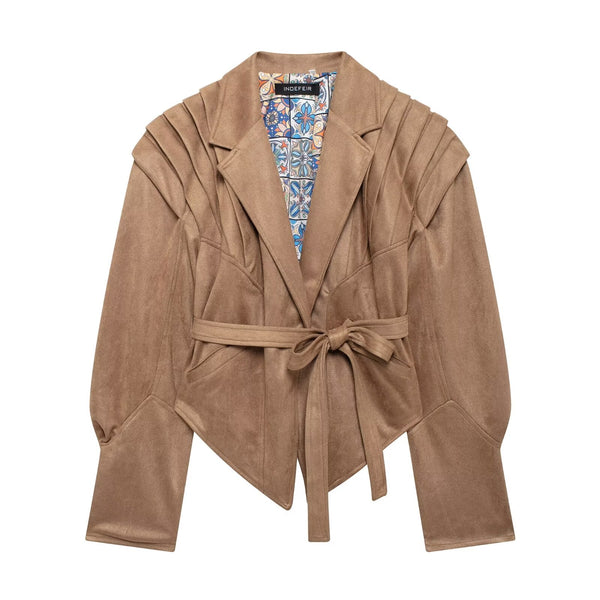Lace Up Suede Pleated Jacket
