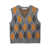 V neck Sleeveless Diamond Pattern Jacquard Knitted Vest