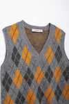 V neck Sleeveless Diamond Pattern Jacquard Knitted Vest