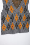 V neck Sleeveless Diamond Pattern Jacquard Knitted Vest