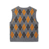 V neck Sleeveless Diamond Pattern Jacquard Knitted Vest