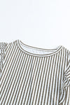 Pink Grey Casual Striped Print Ruffle Summer Top