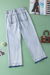 Beau Blue Acid Washed Contrast Hem Pocketed Cropped Jeans