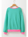 Green Stripe Contrast Edge Oversized Sweatshirt