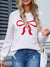 Angel Wings Bow Graphic Round Neck Long Sleeve Sweater - Cocoa Yacht Club