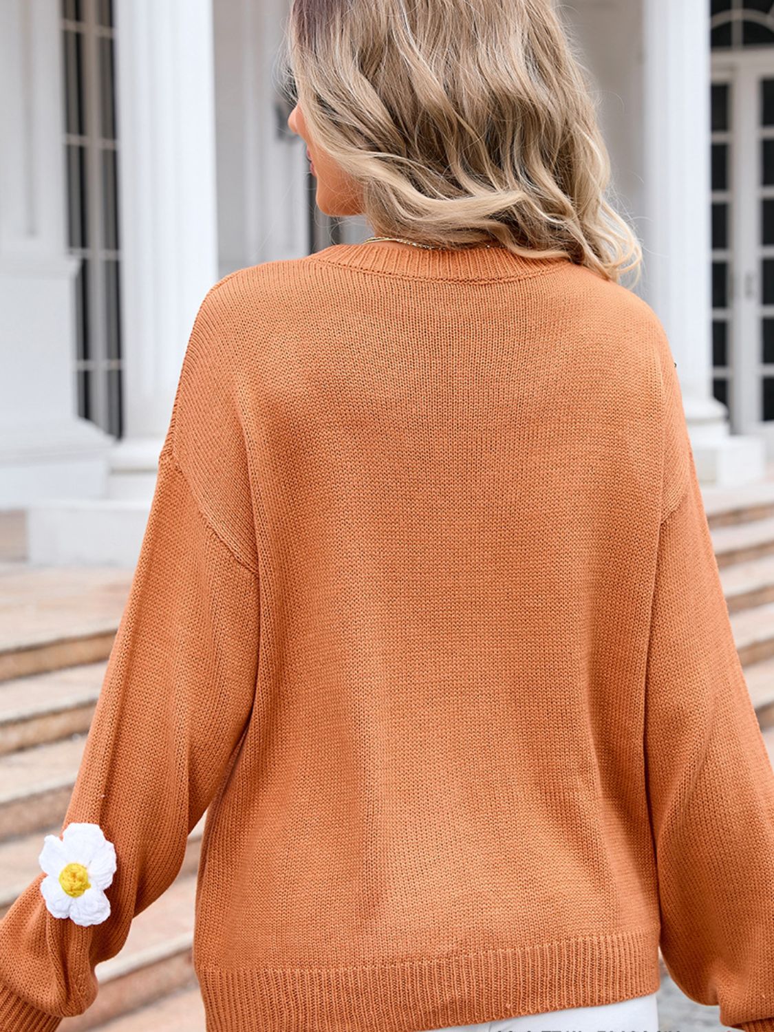 Angel Wings Flower Round Neck Long Sleeve Sweater