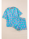 Green Flower Print Buttoned Shirt and Drawstring Waist Pajama Set