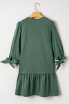Canton Contrast Ricrac Trim Button V Neck Knotted Bracelet Sleeve Dress